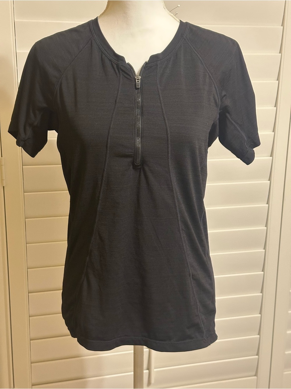 Athleta Black Short-Sleeve Half-Zip Performance Tee